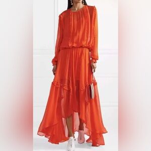 Preen Line Orange Ruffle Dress Gown & Slip Size L Large